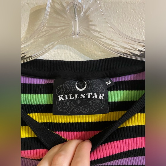 SOLD Killstar “Blair” rainbow stripe ribbed lettuce trim tee - Picture 4 of 7